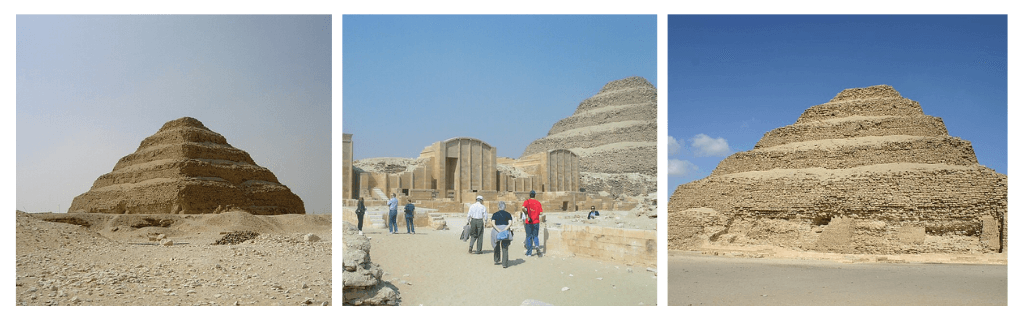 Step Pyramid of Djoser in Saqqara, designed by Imhotep, the first monumental stone structure in Egypt