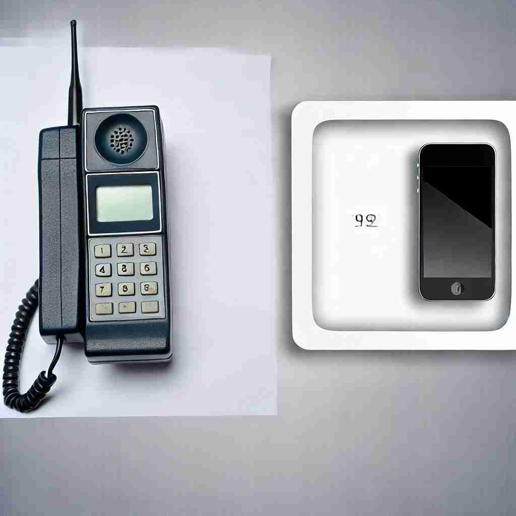 vintage 1980s mobile phone to a modern smartphone